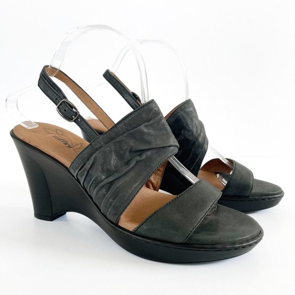 Umberto Raffini Walking Company Wedge Sandals Women's EU 40/US 9 Black Leather - Picture 1 of 16